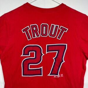 Majestic Angels Mike Trout 27 MLB Baseball‎ T-Shirt Red Size Medium No